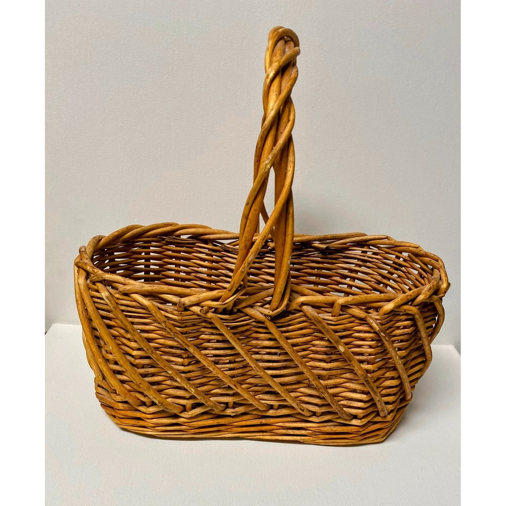 Vintage Honey Wicker Rattan Woven Wine Bottle Carrier Holder with Handle Cottage